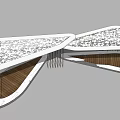 Modern Geometric Pergola Design With Wooden Flooring And Metal Railings