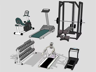 Essential Sports Equipment Collection Featuring Treadmill Dumbbell Rack Smith Machine And Elliptical 3d model