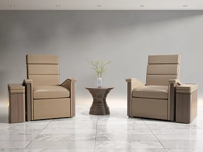 Beige Massage Chairs With Side Cabinets Round Table Plant Gray Wall Marble Floor 3d model