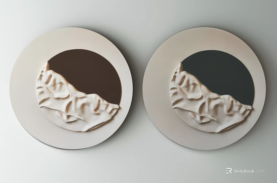 Two Circular Wall Decorations With White Textured Wave Design And Brown Dark Gray Backgrounds 3d model 