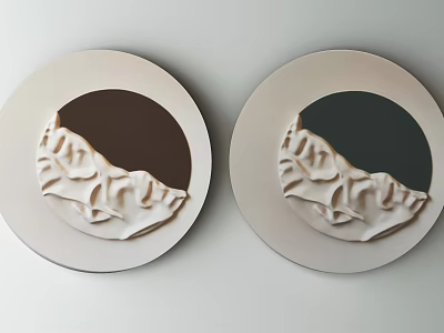 Two Circular Wall Decorations With White Textured Wave Design And Brown Dark Gray Backgrounds 3d model