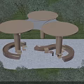 Garden Pergola with Round Canopy Wooden Columns and Circular Seating Surrounded by Trees
