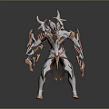 Sci-Fi Character And Biomechanical Creature With Metallic Silver Red Design Sharp Edges And Futuristic Armor