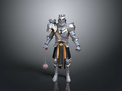 Medieval Knight Weapon Mace with Chain and Silver Armor Design 3d model