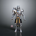 Medieval Knight Weapon Mace with Chain and Silver Armor Design 3d model