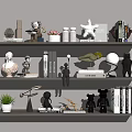 Modern Decorative Ornament Set With Sculptures Books Vases Small Plant And Table Lamp On Shelf