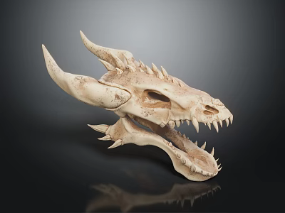 Dragon Skull Organ Featuring Horned Protrusions Sharp Fangs And Bone Texture 3d model