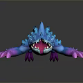 Colorful Mythical Creature With Blue Purple Pink Spikes Claws And Open Mouth
