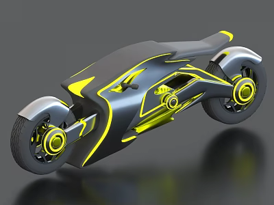 Futuristic Gray And Yellow Motorcycle With Sleek Body And Illuminated Lines 3d model