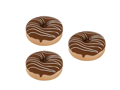 Three Delicious Fresh Chocolate Donuts With White Striped Icing On Top 3d model