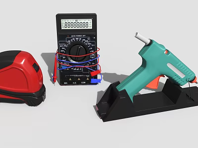 Essential Industrial Equipment With Digital Multimeter Hot Glue Gun And Tape Measure 3d model