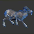 Ram With Large Curved Horns And Brown White Fur Walking On Grey Background
