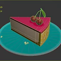 Delicious Pink Top Cake With Creamy Layer Yellow Dots And Cherries On Blue Plate