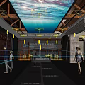 Cultural Center Interior With Historical Murals Digital Ceiling Display And Visitors Exploring