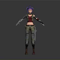 Game And Movie Character With Purple Hair Red Tank Top Camouflage Pants And Arm Guards