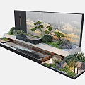 Modern Water Fountain Landscape Design With Flowing Water Green Plants Stones And Warm Lighting