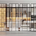 Modern Interior Room Divider With Metal Frame Geometric Patterns And Warm Lighting 3d model