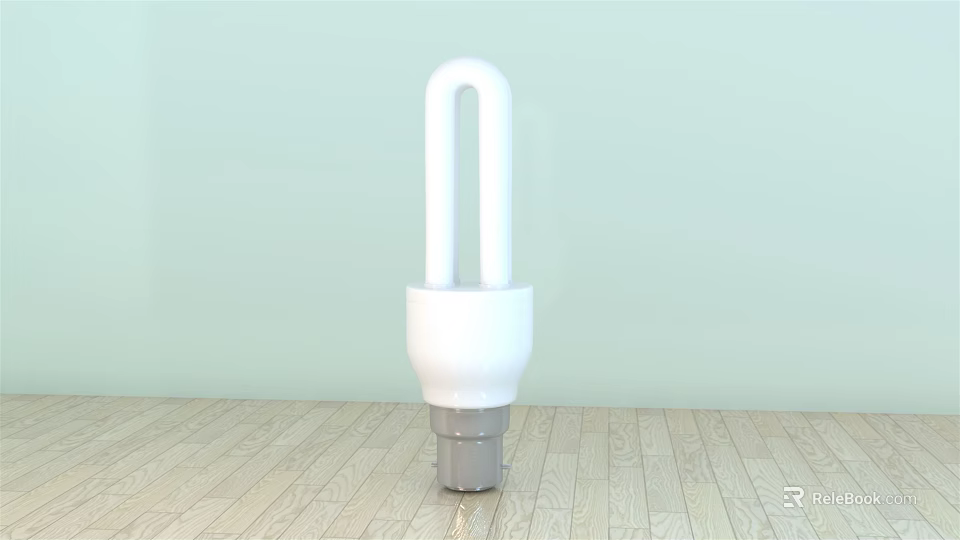 Energy Saving Light Bulb With Curved Tube On Light Green Wall And Wooden Floor 3d model 