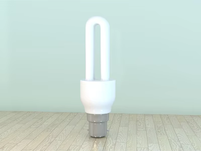 Energy Saving Light Bulb With Curved Tube On Light Green Wall And Wooden Floor 3d model