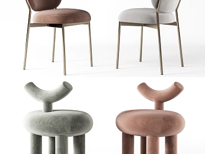 Stylish Modern Leisure Accent Chairs Featuring Velvet Upholstery Gray Brown Tones And Metal Sturdy Legs 3d model
