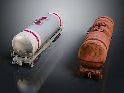 New Silver With Red Stripe And Old Rusty Brown Railway Oil Tanker Cars 3d model