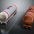 New Silver With Red Stripe And Old Rusty Brown Railway Oil Tanker Cars