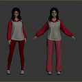 Cute Child Dolls In Red And White Tops With Red And Pink Pants Standing