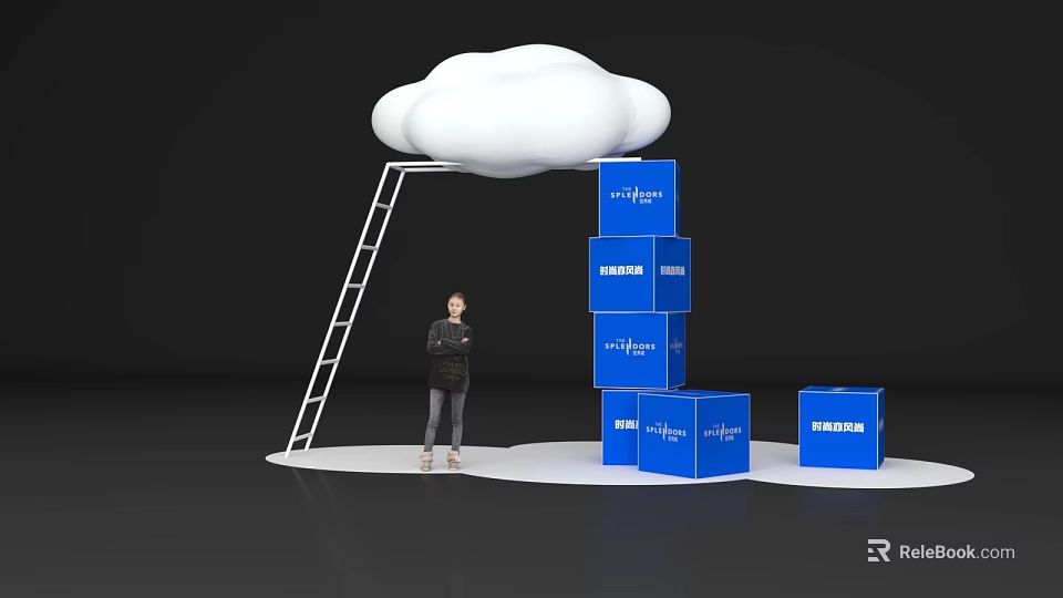 Check in Photo Spot With White Cloud Ladder And Microsoft Blue Cubes 3d model