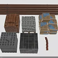 Various Building Blocks And Packaged Construction Materials In Different Colors And Sizes 3d model