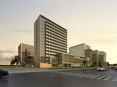 Modern Industrial Factory Building Complex With Glass Facades Surrounding Roads Vehicles And Greenery 3d model