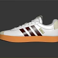 White Lace Up Casual Shoes with Three Brown Stripes and Orange Rubber Sole