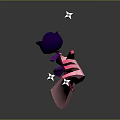Man Holding Purple Rose With Pink Base And White Stars On Grey Background