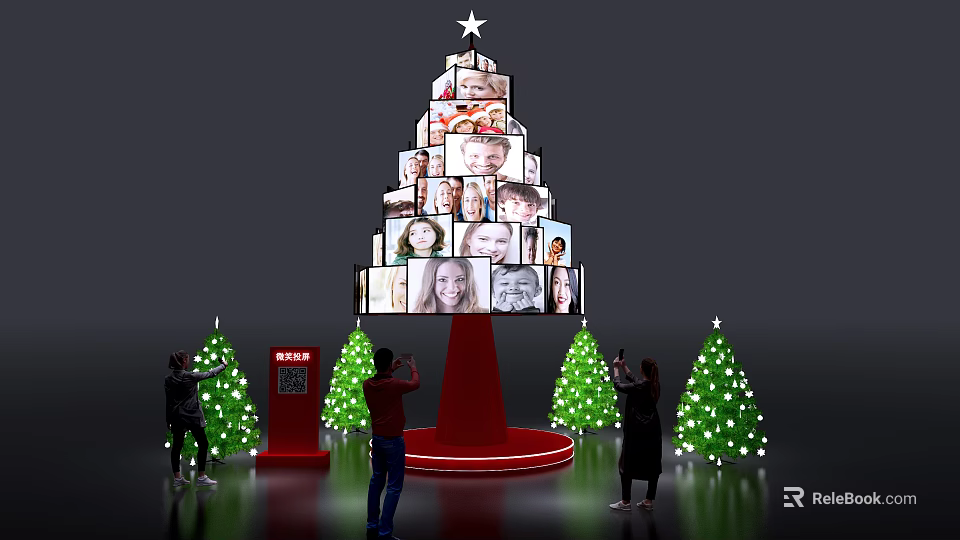 RUM Christmas Photo Tree Featuring Multiple Face Photos And People Taking 3d model 