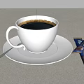 White Cup With Black Coffee On Saucer And Chocolate Bars On Tablecloth