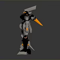 Futuristic Mechanical Robot Character With White Black Body Yellow Accents Sharp Head And Rear Wings