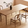 Japanese Dining Table and Chair Combination Log Style Dining Table and Chair 3d model