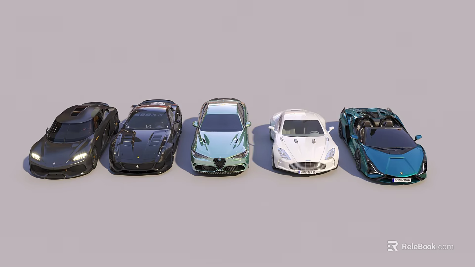 Various Luxury Sports Cars In Different Colors And Styles On 3d model 