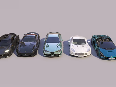 Various Luxury Sports Cars In Different Colors And Styles On 3d model