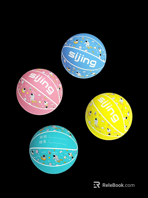 Assorted Colored Sijing Balls With Cartoon Patterns And World Football Design 3d model 