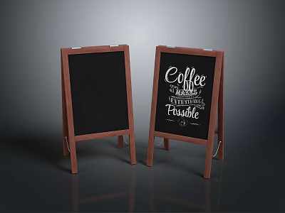 Two Wooden Stand Chalkboards With Coffee And Pastries Text 3d model
