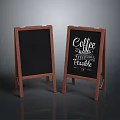 Two Wooden Stand Chalkboards With Coffee And Pastries Text 3d model