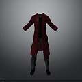 Man Wearing Red Long Coat Open Front Black Inner Gray Pants Black Shoes Gray Background