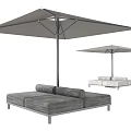 Modern Gray Outdoor Lounge Chair With Cushioned Seat Metal Frame And Sunshade Umbrella