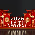 2026 New Year Chinese Photo Check In Spot With Red Lanterns Deer And Auspicious Clouds