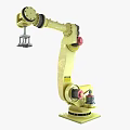 Smart Machine Yellow Robotic Arm Grasping Metal Component In Industrial Environment 3d model