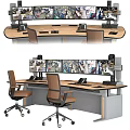 Ergonomic Office Work Desk With Multiple Monitors And Control Console Setup 3d model
