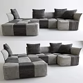 Modern Modular Sofa With Gray And Black Patchwork Design And Multiple Soft Cushions 3d model