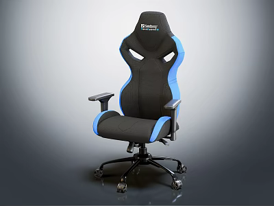 Black and Blue Gaming Chair with Brand Logo Armrests Swivel and Wheels 3d model