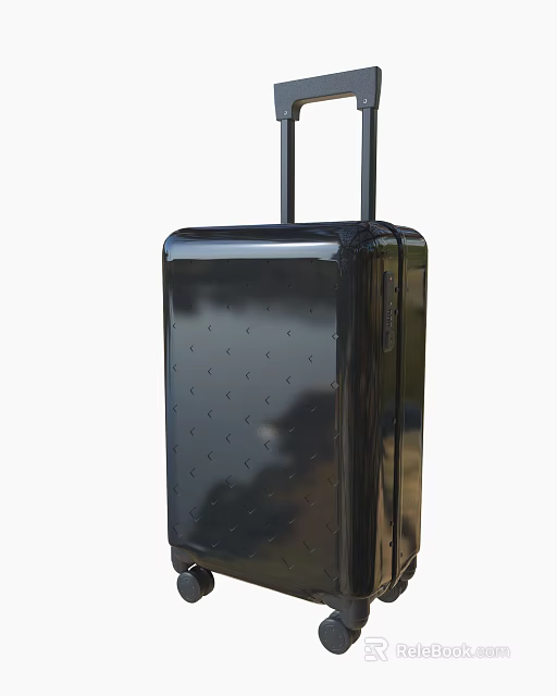 Black Trolley Suitcase With Smooth Surface And Modern Pattern Design 3d model 