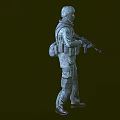 Military Soldier In Tactical Uniform With Helmet Face Mask And Rifle Standing Pose